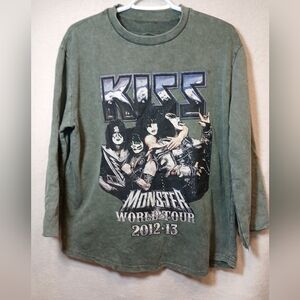 KISS Catalog Monster World Tour Mens Sweatshirt Size L  Green Rocker